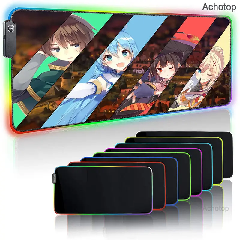 

Kono Subarashii Anime Girl Gaming Computer Mousepad RGB Large Mouse Pad Gamer 7 Colour Mause Pad XXL Desk Play Mat with Backlit