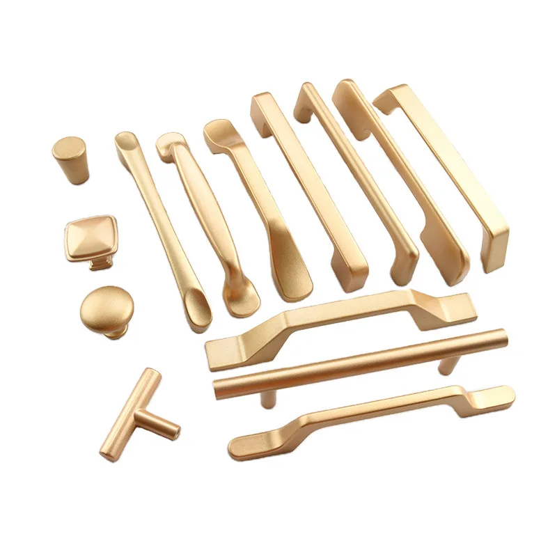 

Matte Gold Cabinet Pulls Solid Aluminum Alloy Cupboard Drawer Knobs Kitchen Door Handles for Furniture Hardware