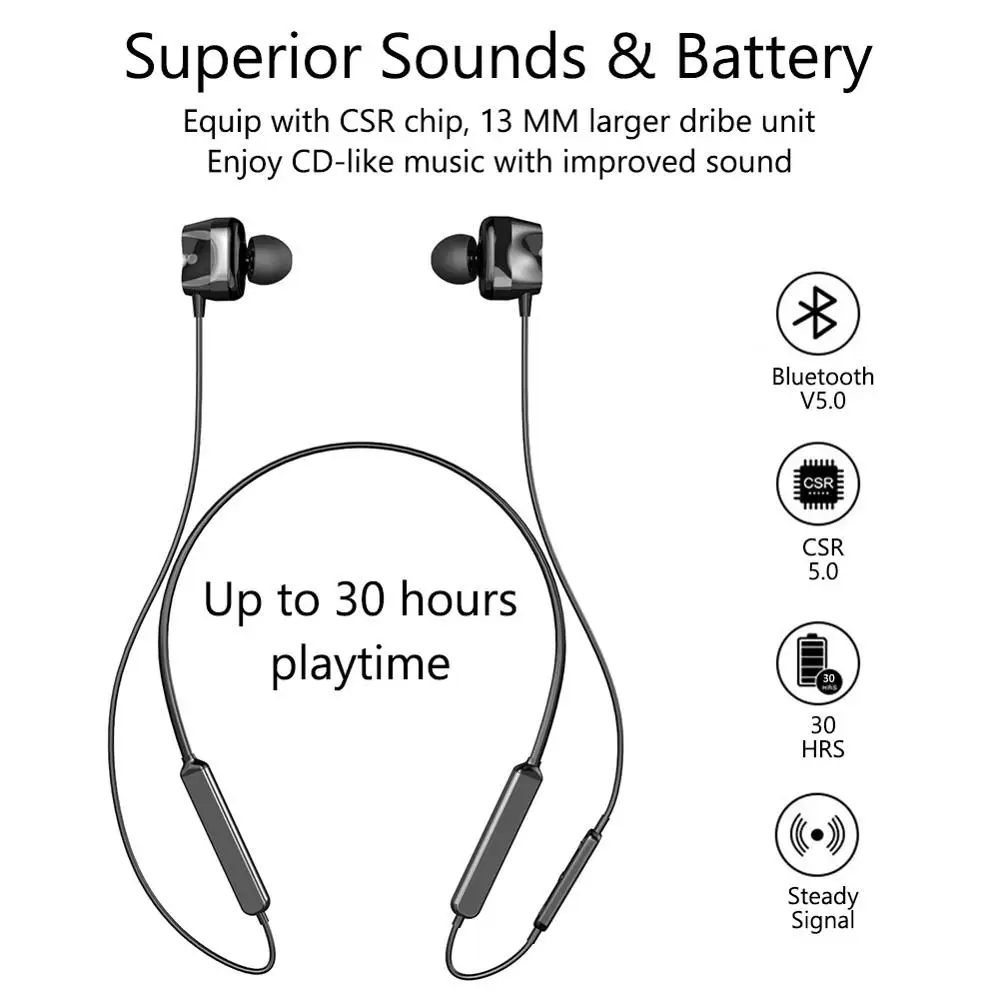 Tourya S7, беспроводные наушники, Bluetooth 5,0, спортивные наушники, 30 H, время воспроизведения, четыре привода, гарнитура с шейным ремешком для телефона, спорт