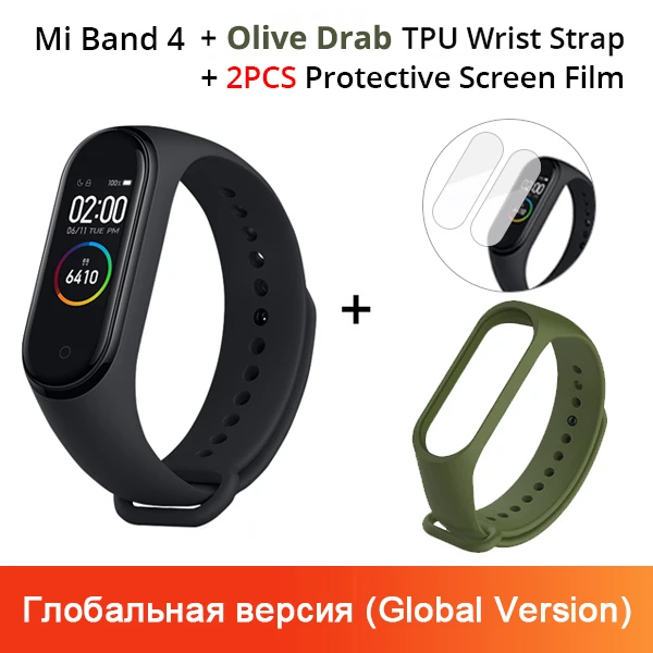 GV N Olive Drab Xiaomi mi Band 4, музыкальный смарт-браслет mi band 4, фитнес-браслет, 135 мА/ч, цветной экран, 50 м, водонепроницаемый, Bluetooth 5,0 - Цвет: GV N Olive Drab