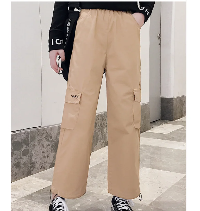

2020 New Autumn Cargo Pants Women Pockets Overalls Green Black Khaki Hip Hop Women's Trousers Elastic Casual Harem Pants