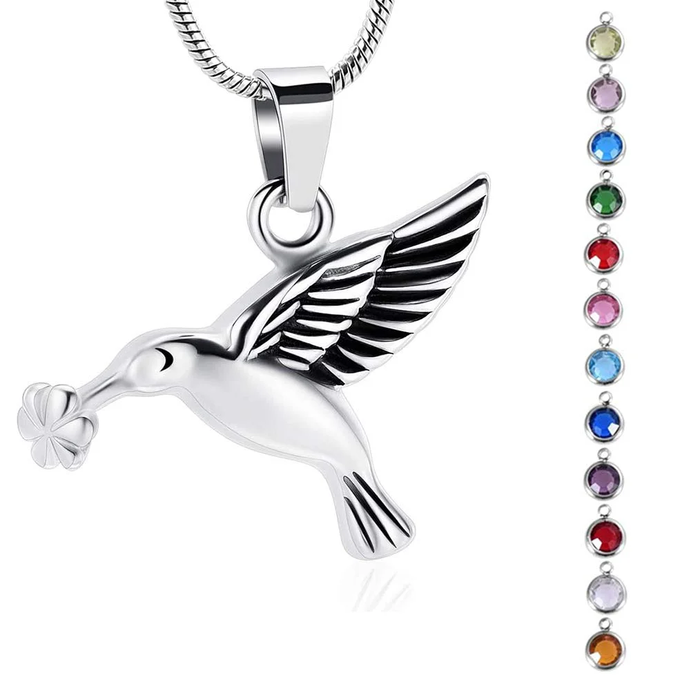 

Cremation Jewelry for Ashes Birthstone Personalized Hummingbird Cremation Urn Necklace Pendant Ashes Jewelry