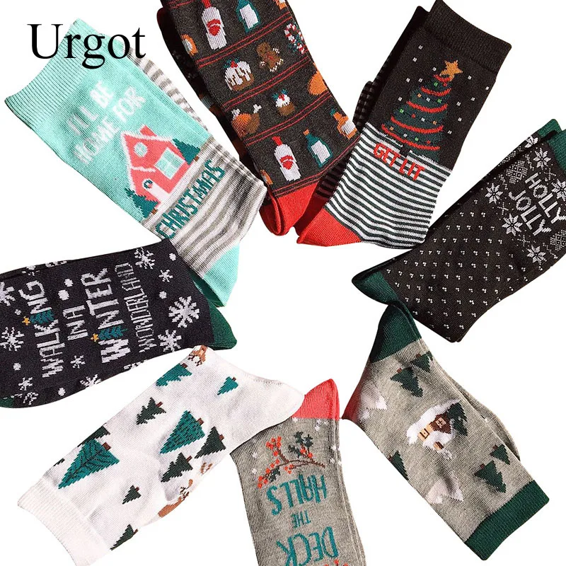 

Модные рождественские носки Urgot 5 пар, мужские Мультяшные забавные зимние мужские Чулочные изделия, хлопковые индивидуальные носки, мужские...