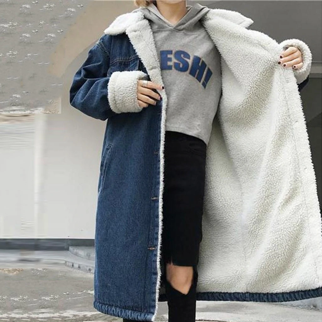 Женская теплая джинсовая куртка CHAMSGEND осенне-зимняя свободная кашемировая