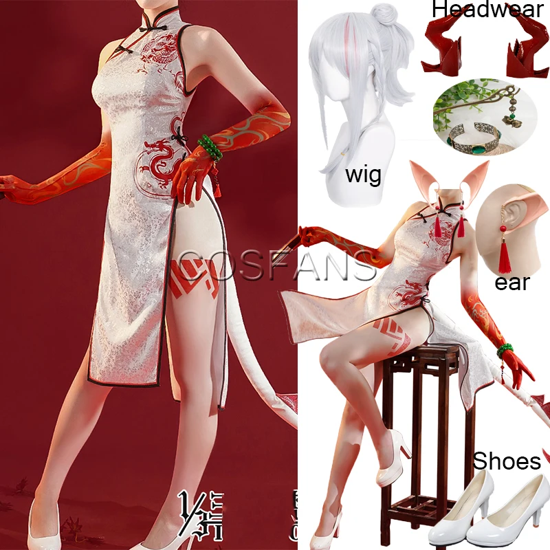 

Game Arknights Nian Cosplay Costume Easyfun Printed Cheongsam Uniform Female Activity Party Halloween Wig shoes props Pre-sell