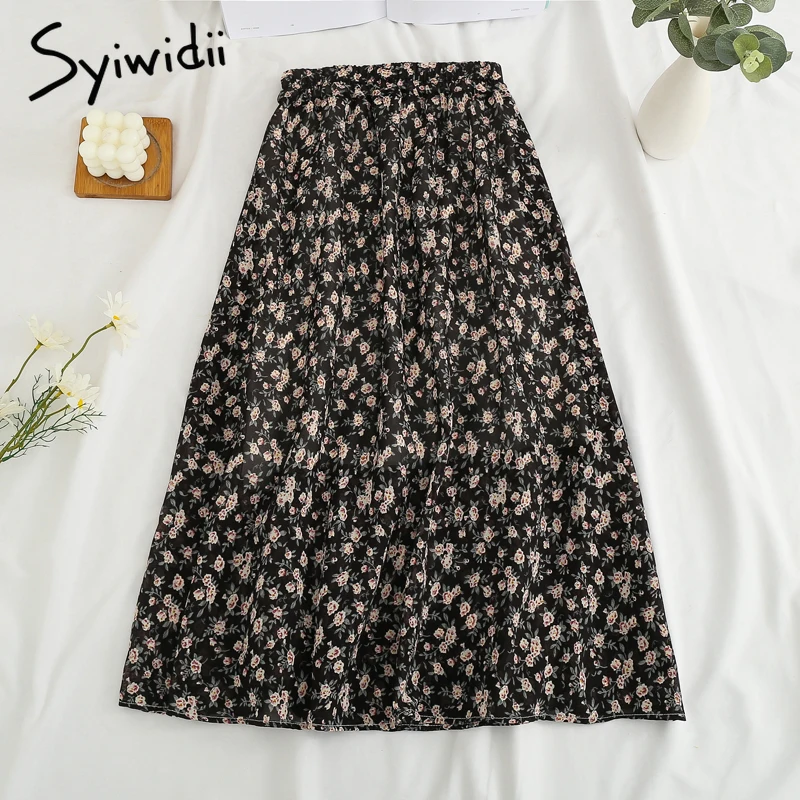 Женская Юбка-миди с цветочным принтом Syiwidii эластичная элегантная винтажная
