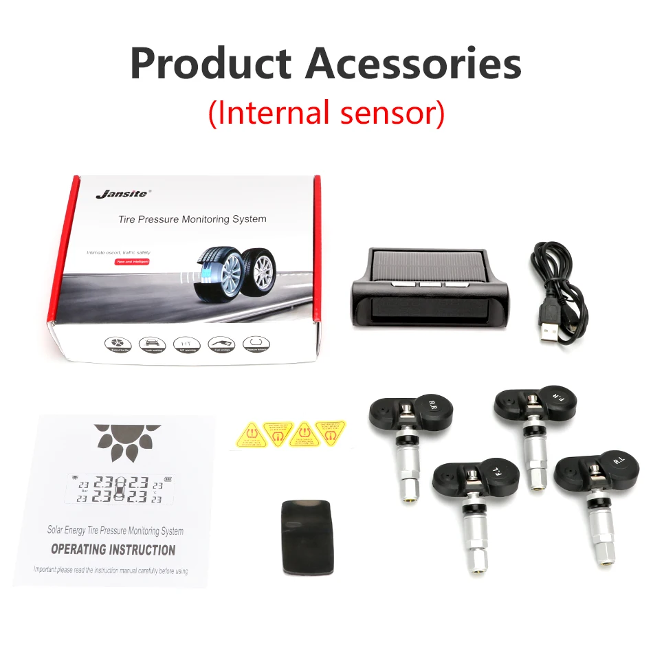 Vtopek Car TPMS 4 Tyres Car Tire Pressure Monitoring System Wireless Auto Alarm USB or Solar Charging HD Digital LCD Display