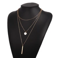 european and american fashion popular multi layer necklace temperament contracted geometry long round piece metal necklace