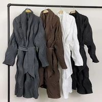 issey miyake ms designer folding belt down jacket winter new style korean mid length thick warm bread jacket