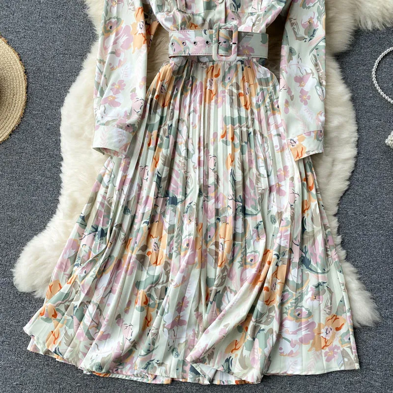 Блузка Платье 2021 Осень Новый стиль плиссированные с поясом элегантный тонкий