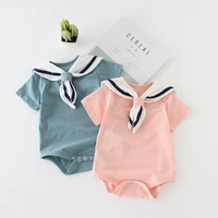 infant bodysuits summer newborn baby clothes blue pink short sleeve pure cotton sailor collar playsuits baby boys girls clothes