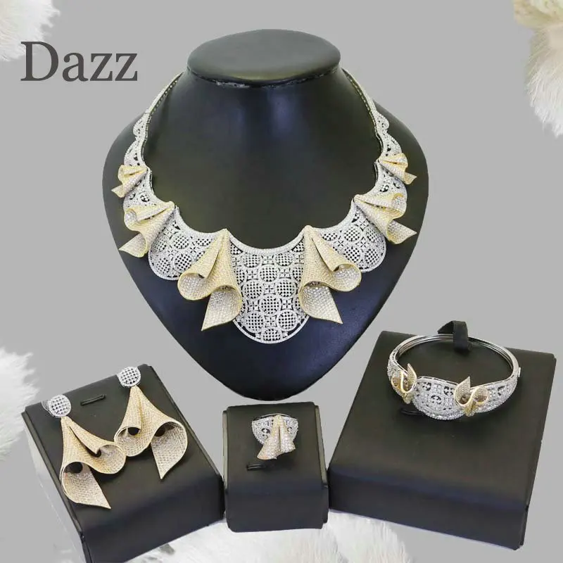 Dazz роскошный цветок в нигерийском стиле Ювелирный Комплект из золота с покрытием