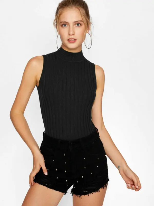 Летний вязаный жилет с высокой горловиной Женская Повседневная Мягкая