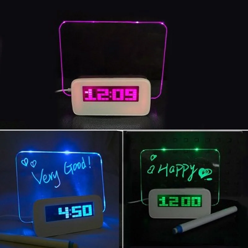 

Message Alarm Clocks USB LED Fluorescent Message Board Alarm Clock Multifunctional Night Light Message Mensaje Despertador