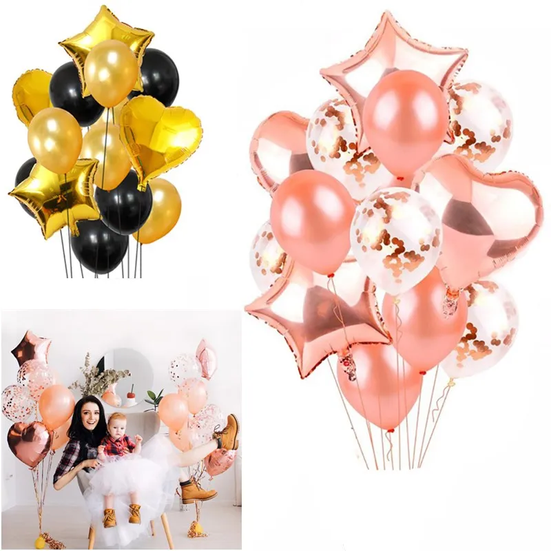 

14 шт./лот, воздушные шары с конфетти, вечерние шары на день рождения, розовое золото, гелиевые воздушные шары, Детские вечерние свадебные укр...