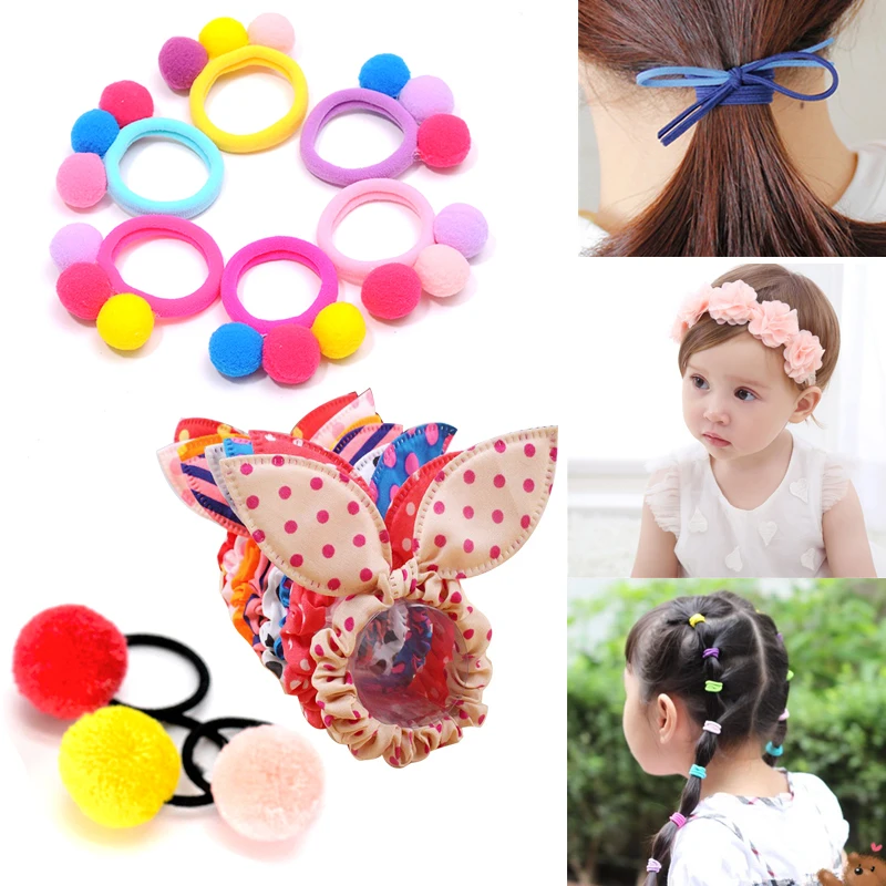 

Girls Nylon Rubber Bands Children Elastic Hair Bands Ponytail Holder Kids Hair Accessories Rabbit Ear Flower Headbands