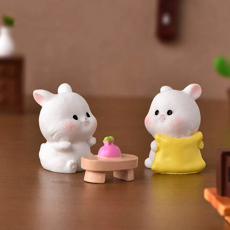 

New Kawaii Rabbit Playing Figure Fairy Garden Carrot Model Miniatures Gift for Kids Resin Craft Figurines Terrarium Decoration
