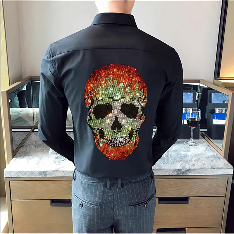 

Spring Customize Camouflage Hot Diamond Style Slim Men's Button Cotton Breathable Long Sleeve Pure Color Business Workwear
