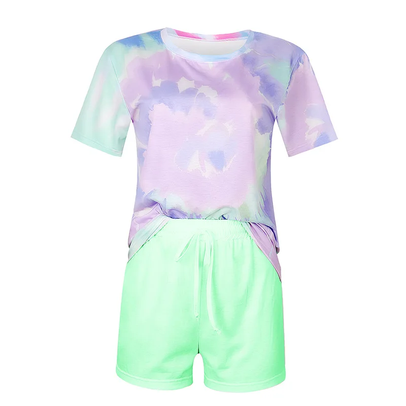 

Hot Style European and American Women's Summer Casual Loose Print Home Wear Two-Piece Set Lady Clothes