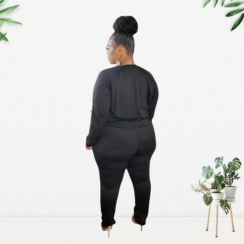 

Women Solid Fashion Color Large Size Long-sleeved Round Neck Blouse + Trousers Casual Plus Size Two-piece Wholesale Dropshpping