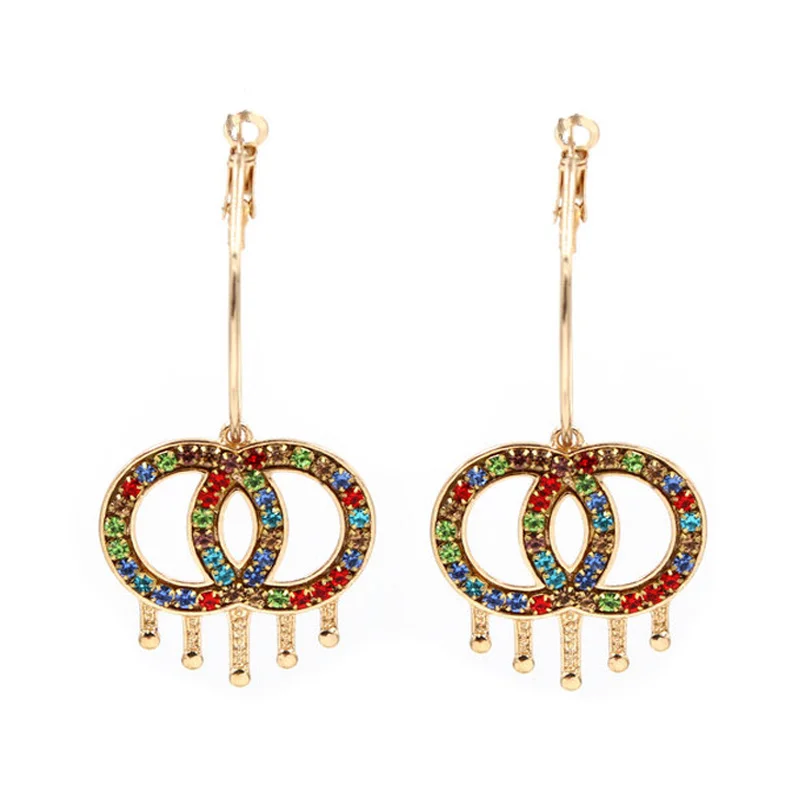 Серьги кольца женские с кристаллами|Серьги-подвески| |