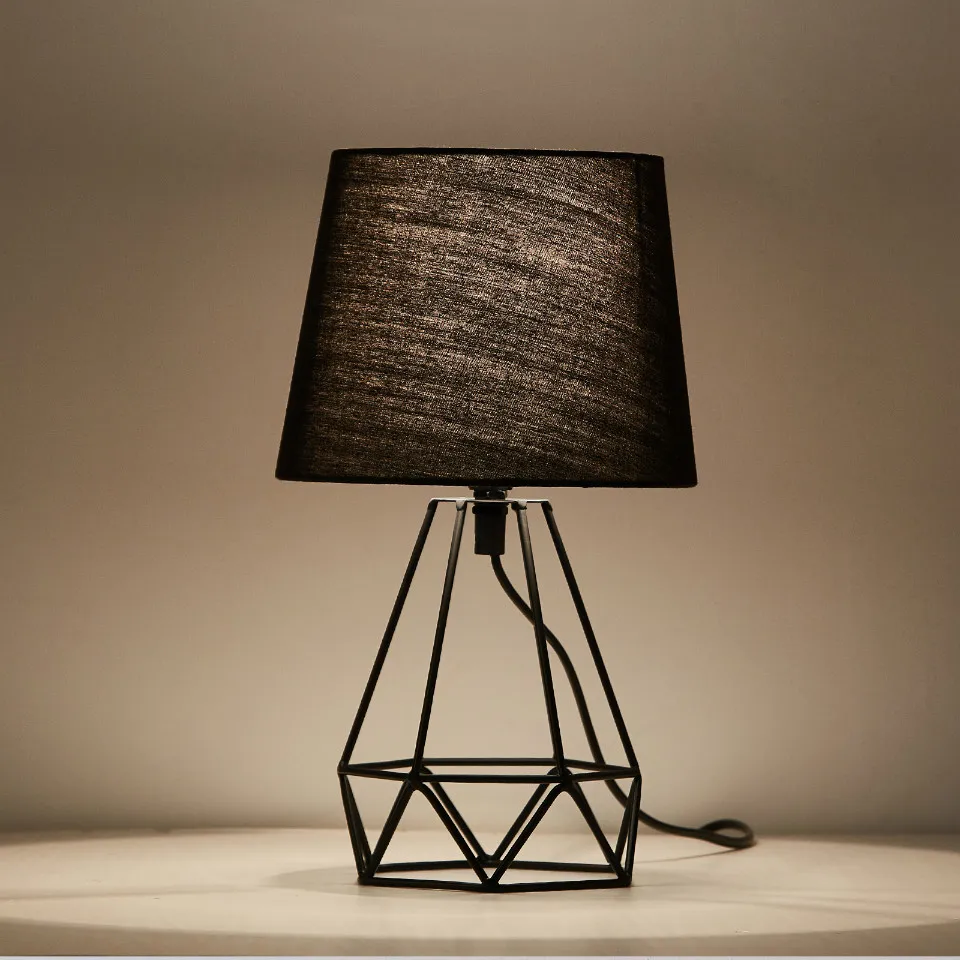 

OYGROUP Black Table Lamp Modern Desk Light with Fabric Shade and Hollowed Out Base for Living Room Bedroom Study Office