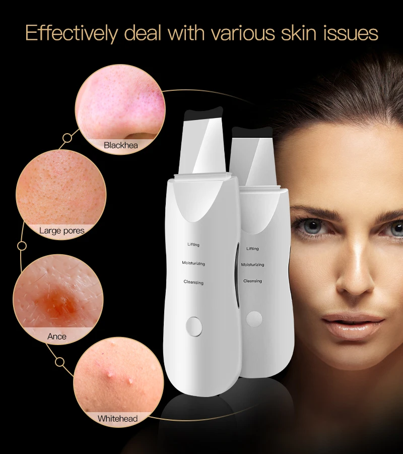 Waterproof Ultrasonic Skin Scrubber Ion Deep Face Cleaning 45℃ Heat Facial Lifting Peeling Shovel Acne Blackhead Remover | Красота и