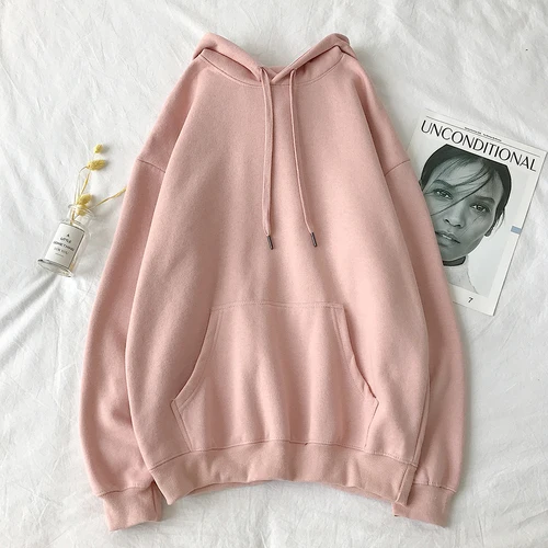 Liketkit мужские осенние зимние толстовки с капюшоном для мужчин и женщин, однотонный простой теплый пуловер с капюшоном, свободная уличная одежда для пар, 13 цветов - Цвет: Розовый