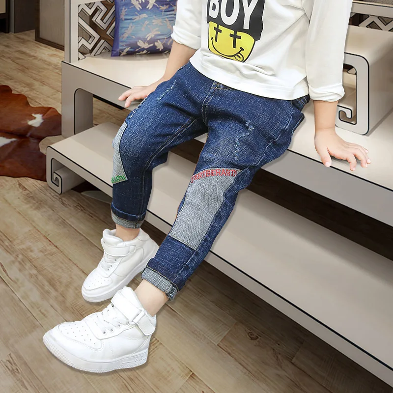 Kids Jeans for Boys Fashion Splice Denim Trousers Children Broken Hole Jeans Autumn Winter Casual Costume Wear Long Pants
