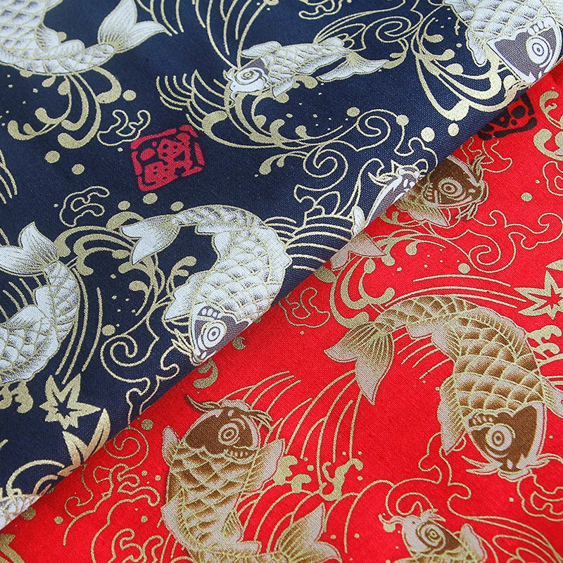 

1 Meter Hand Diy Patchwork Fabric Color Carp Playing Water Bronzing Tissu
