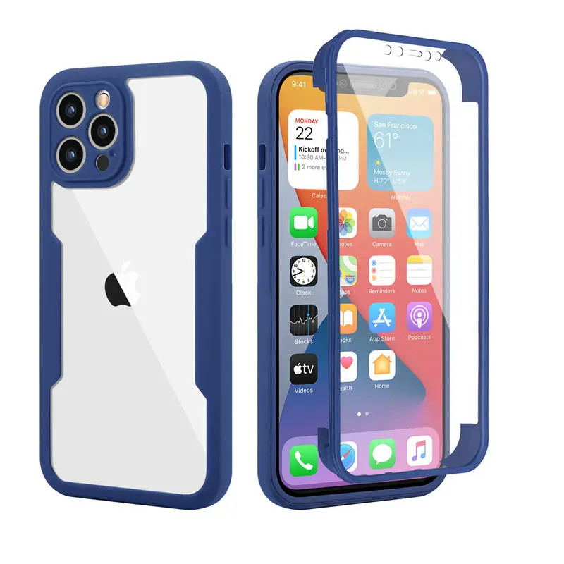 Прозрачный чехол для телефона с защитой 360 iPhone 12 11 Pro Max XR X XS 7 8 Plus 12Mini SE2020