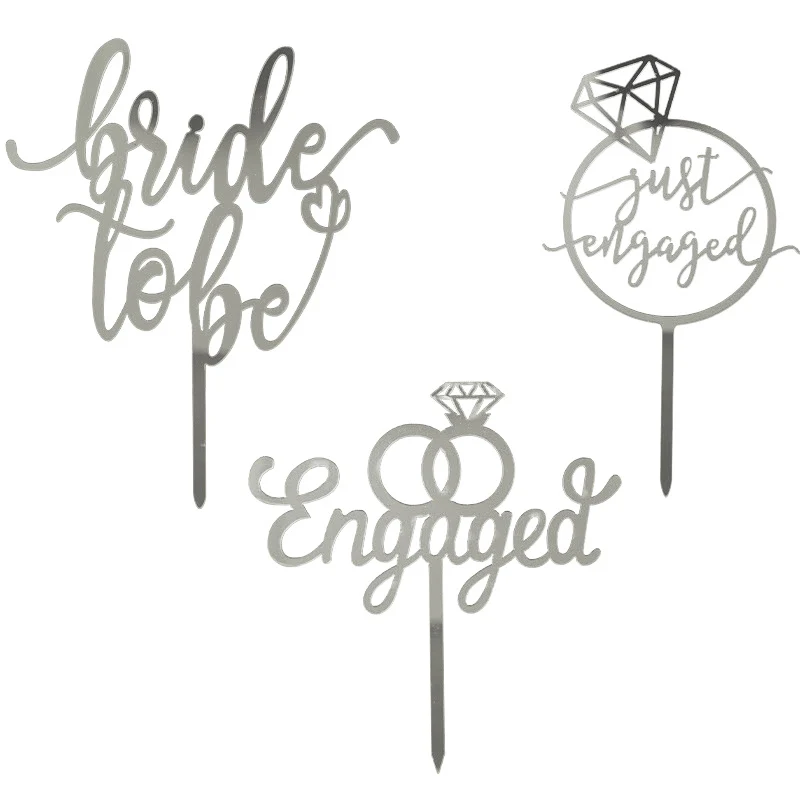 

Silver Gold Bride to be Acrylic Cake Topper Diamond Ring Just Engaged Wedding Party Cake Decoration Wedding Baking Party Favors
