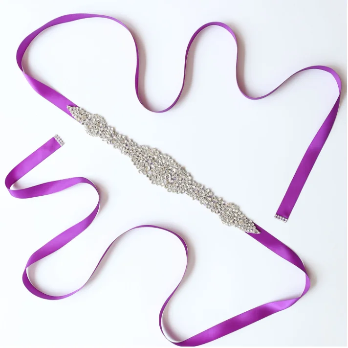 

Bridal Waist Diamond Wedding Dress Waist Cover Women's Party Girl Dress Accessories Rhinestone Belt Embellishment Purple