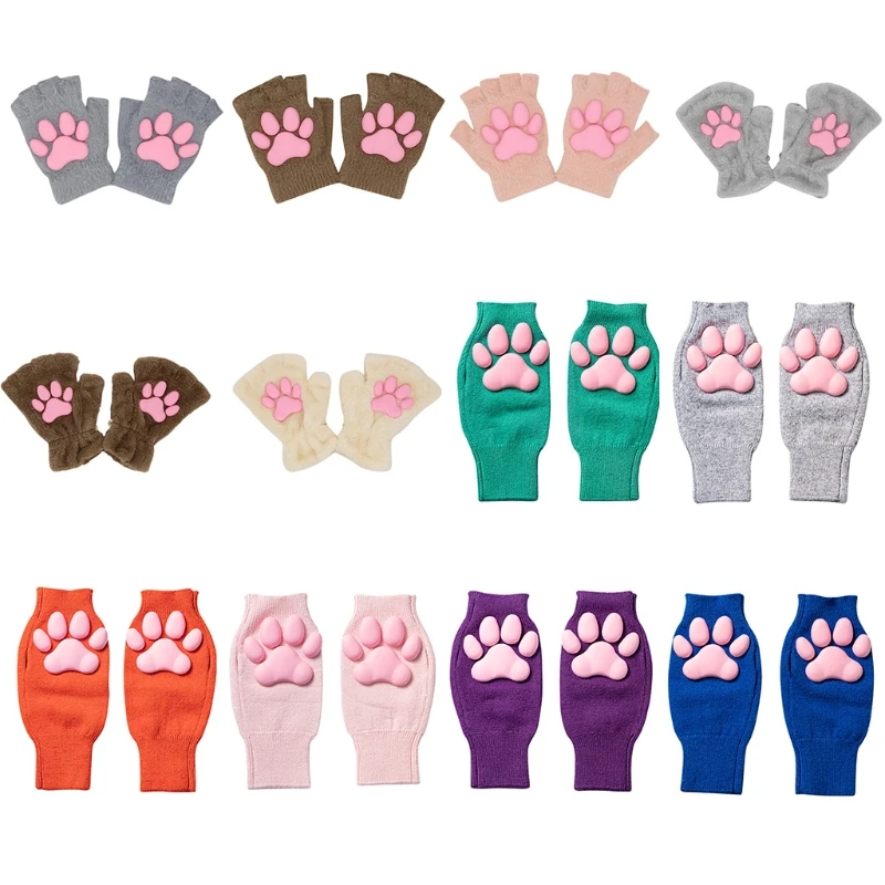 

3D перчатки с кошачьими когтями, безпальцевые вязаные перчатки с кошачьими лапами, силиконовые перчатки с когтями, реквизит для косплея Лоли...
