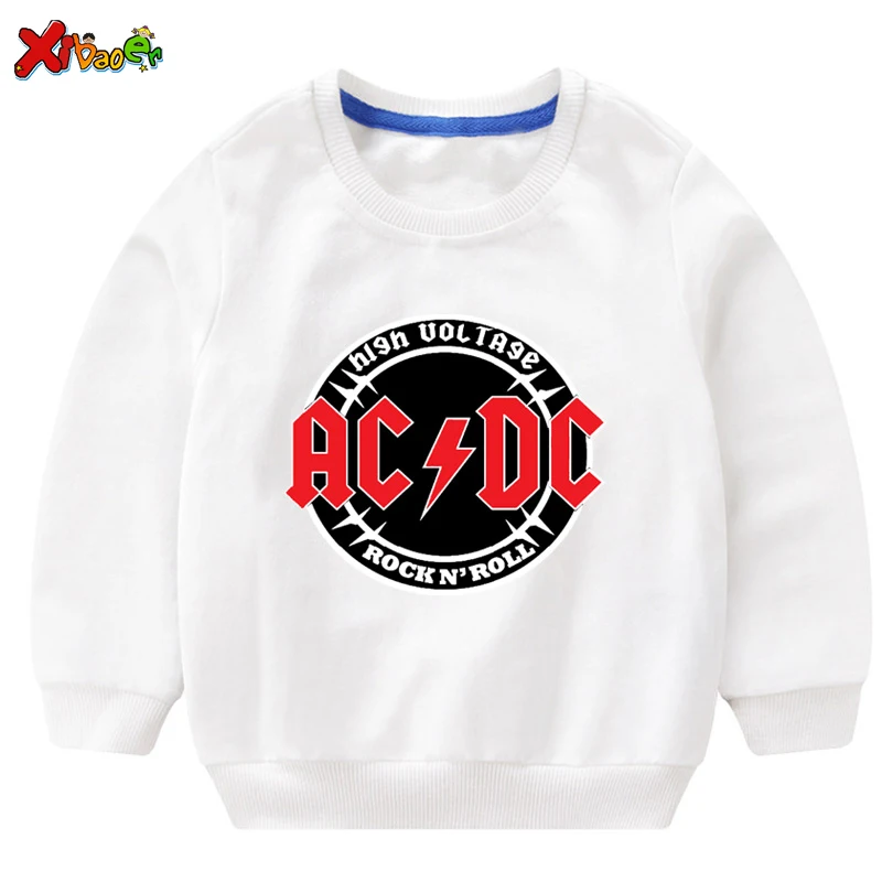 Свитера для маленьких мальчиков; Осенняя модная детская толстовка ACDC; белый Хлопковый пуловер для маленьких девочек; милый детский топ с длинными рукавами