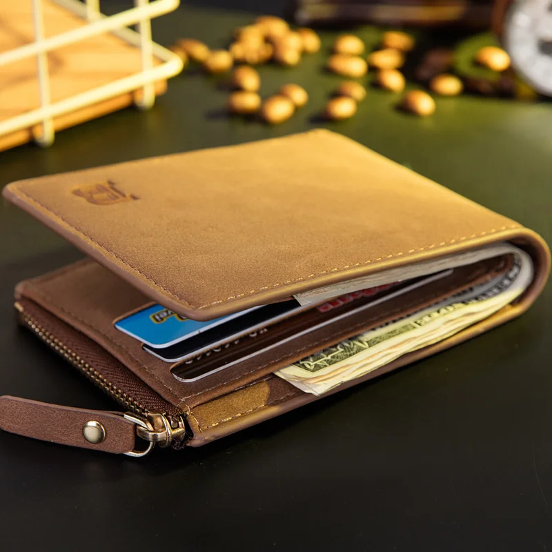 

Vitage Zipper Men's Wallet Leather Wallet Money Bag Credit Card Holders Dollar Bill Wallet Clutch Purse for Boy Use Short Wallet