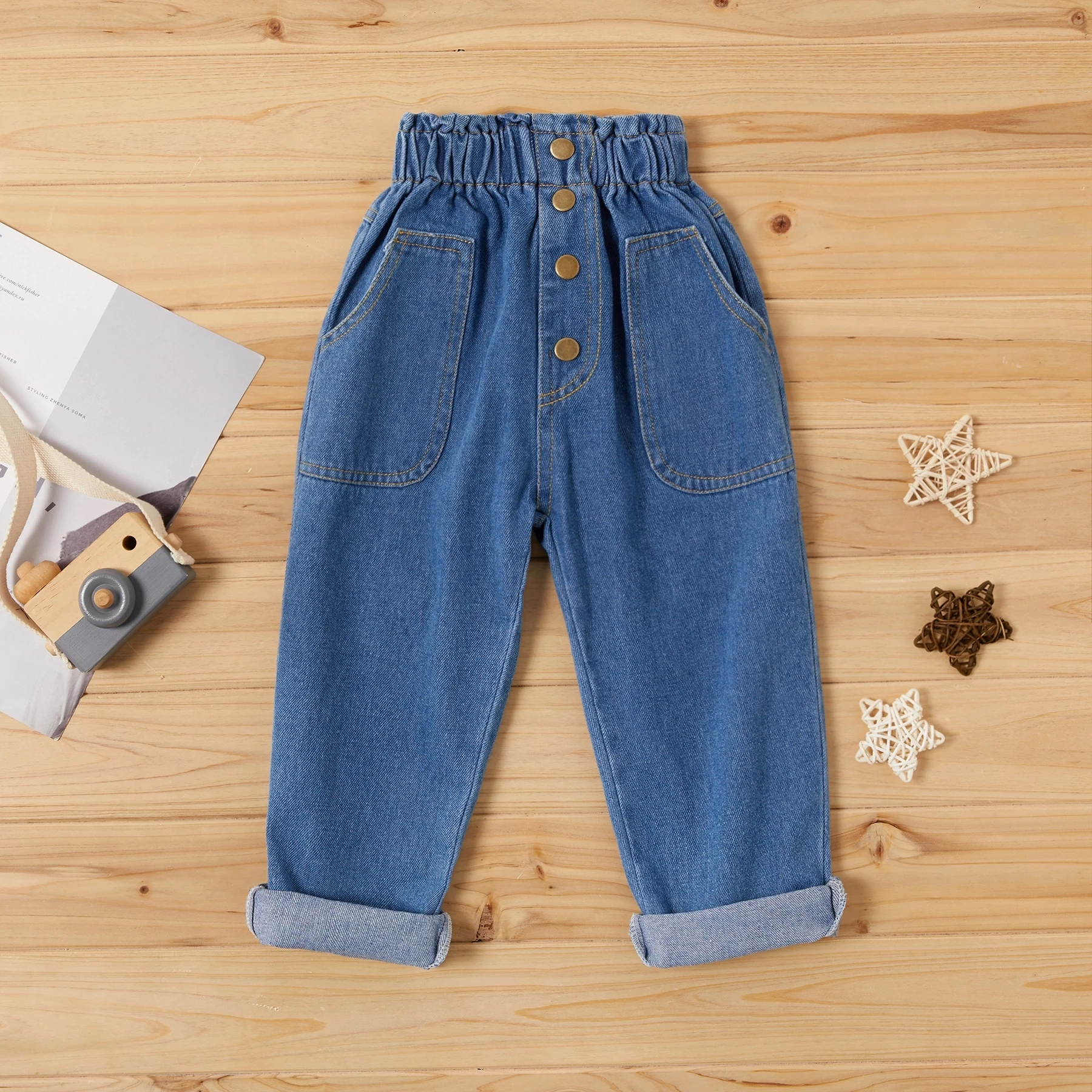 Джинсы с завышенной талией PatPat джинсы передним карманом для маленьких мальчиков