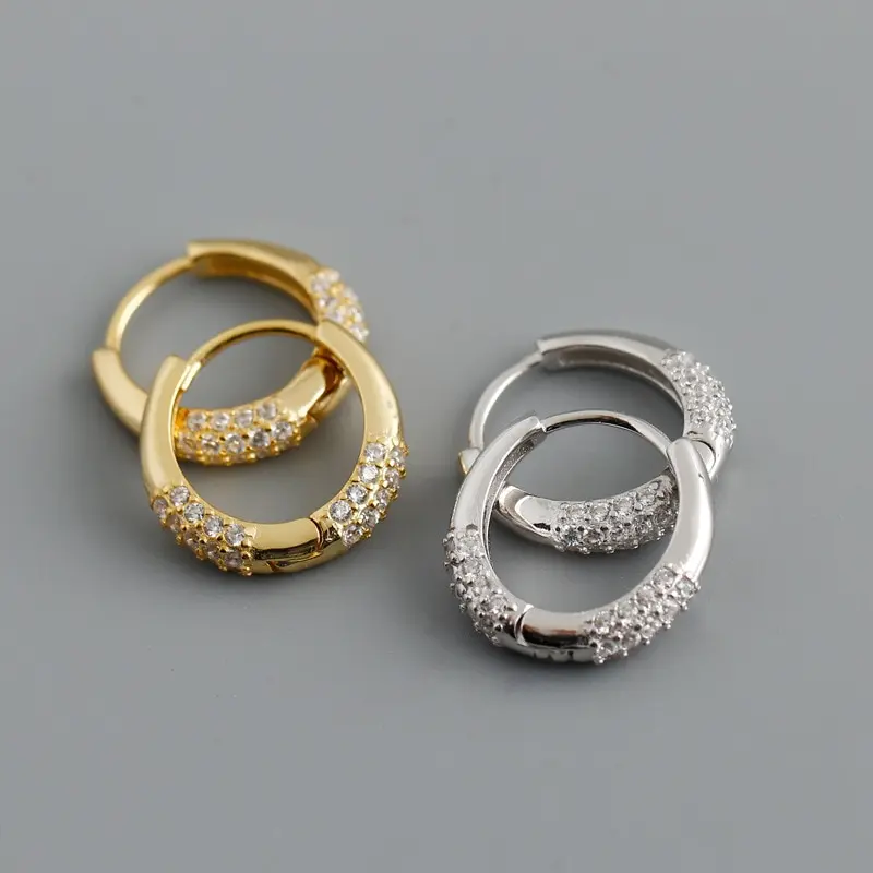 

A00769 925 Sterling Silver Charming Fashion Luxury Zircon Hoop Earrings for Women Bohemian Wedding Engagement Jewelry