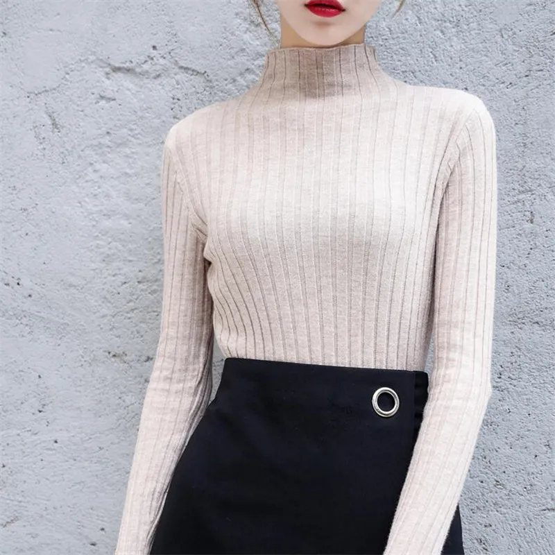 2019 осенне-зимний облегающий свитер с воротником средней длины женский тонкий