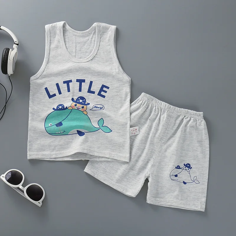 

2021 New Korean Summer Children Clothes Short Sleeve Cartoon Suit Baby Boys Girls Clothing Sets Kids Pajama Outwear 1-4 Years