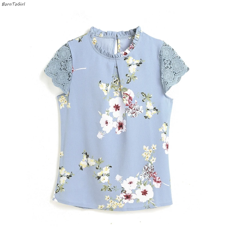 BornToGirl 2020 летние женские Милые шифоновые футболки с коротким рукавом и круглым