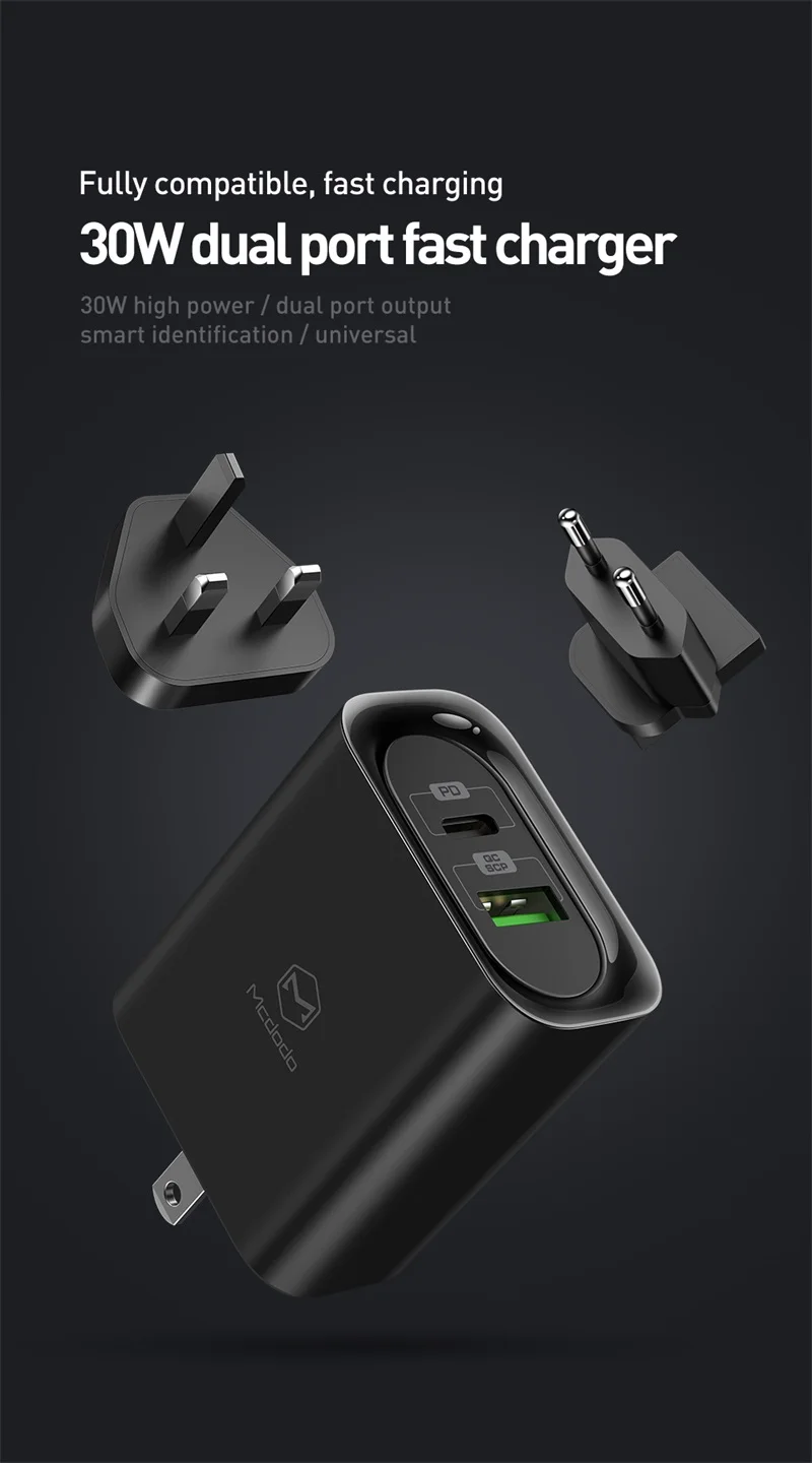 Mcdodo 30 Вт PD USB Зарядное устройство Quick Charge 3,0 Для Xiaomi mi9 samsung S10 huawei Supercharge зарядки для iPhone 11 Pro Xs Max iPad