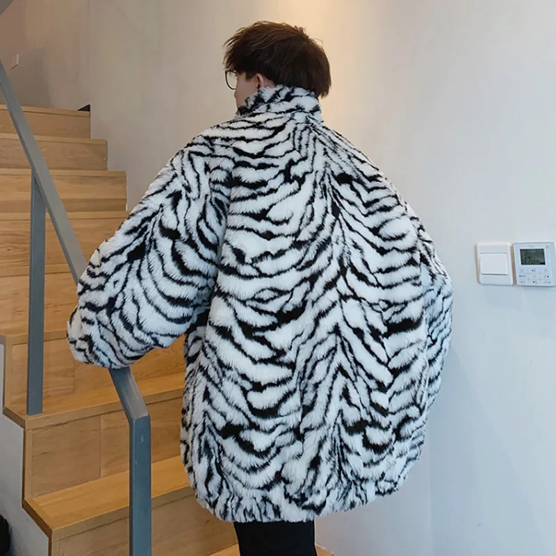 Мужская пушистая флисовая куртка с тигровым рисунком джемпер большого размера