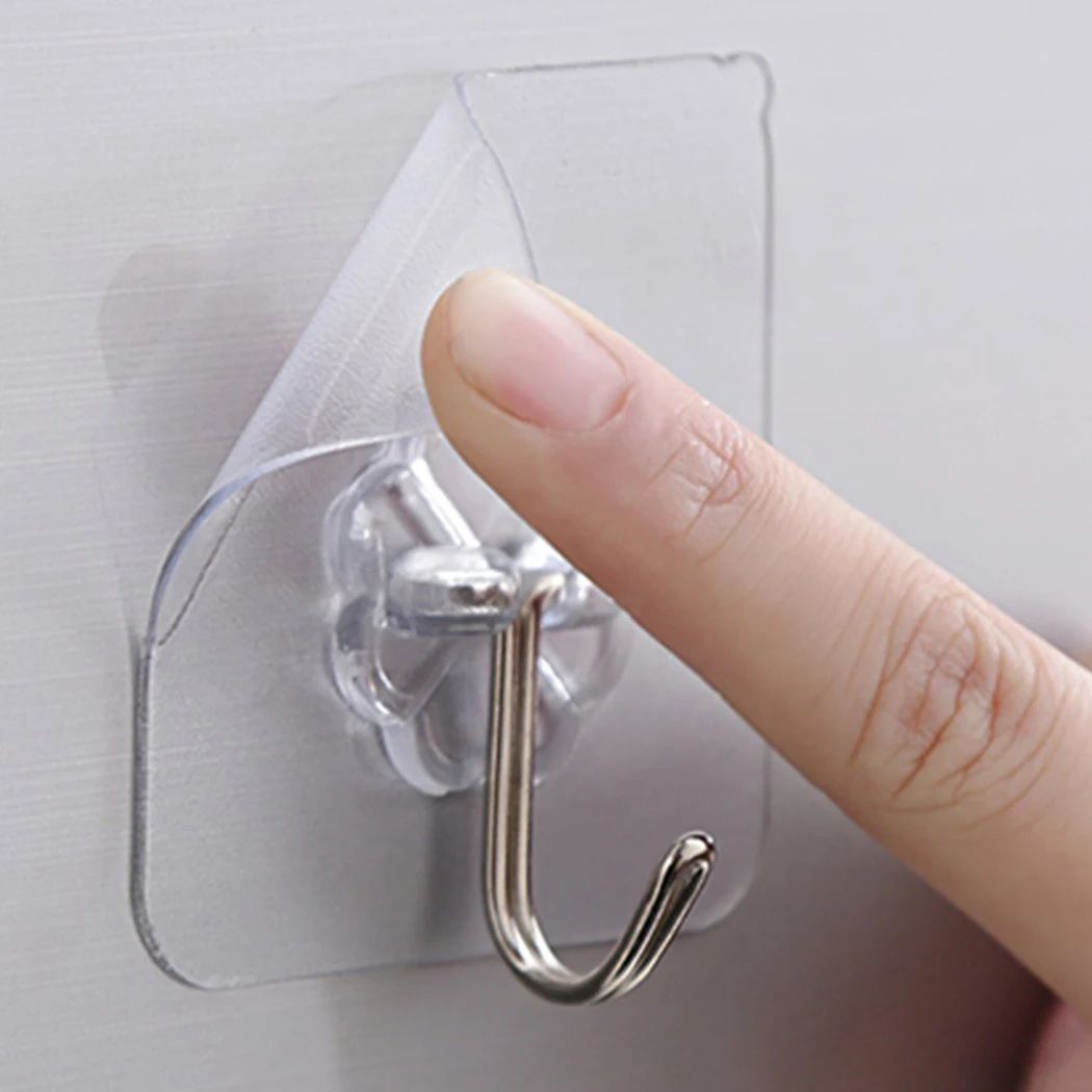 

1pcs Transparent Strong Sticky Wall Hanging Nail-free Hook Kitchen Bathroom Transparent PVC Stainless Steel Glue The Wall