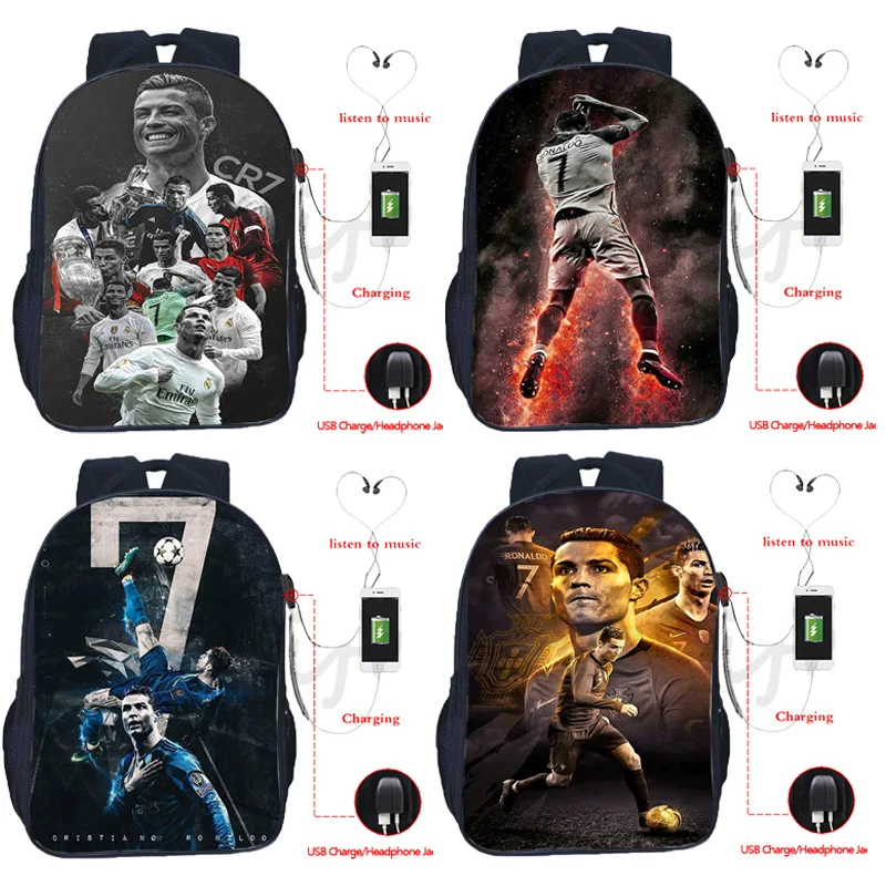 Рюкзак Mochila CR7 для мальчиков-подростков школьные ранцы ноутбука с USB-зарядкой
