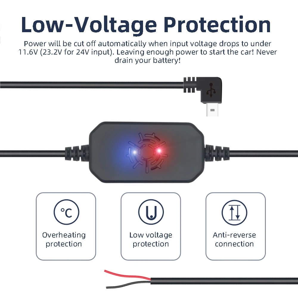 AZDOME 12/24В до 5В 2а мини USB Hardwire Kit DVR кабель адаптера питания для M11 M06 GS63H PG12 PG02 Dash Cam