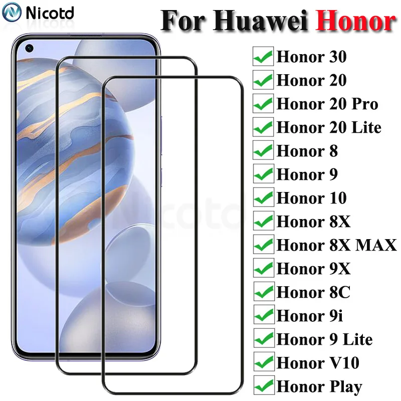 Защитное стекло для Huawei Honor 30 20 10 9 Lite Pro Note 8 8C 8X MAX 9X 9i Play 2 шт. | Мобильные телефоны и
