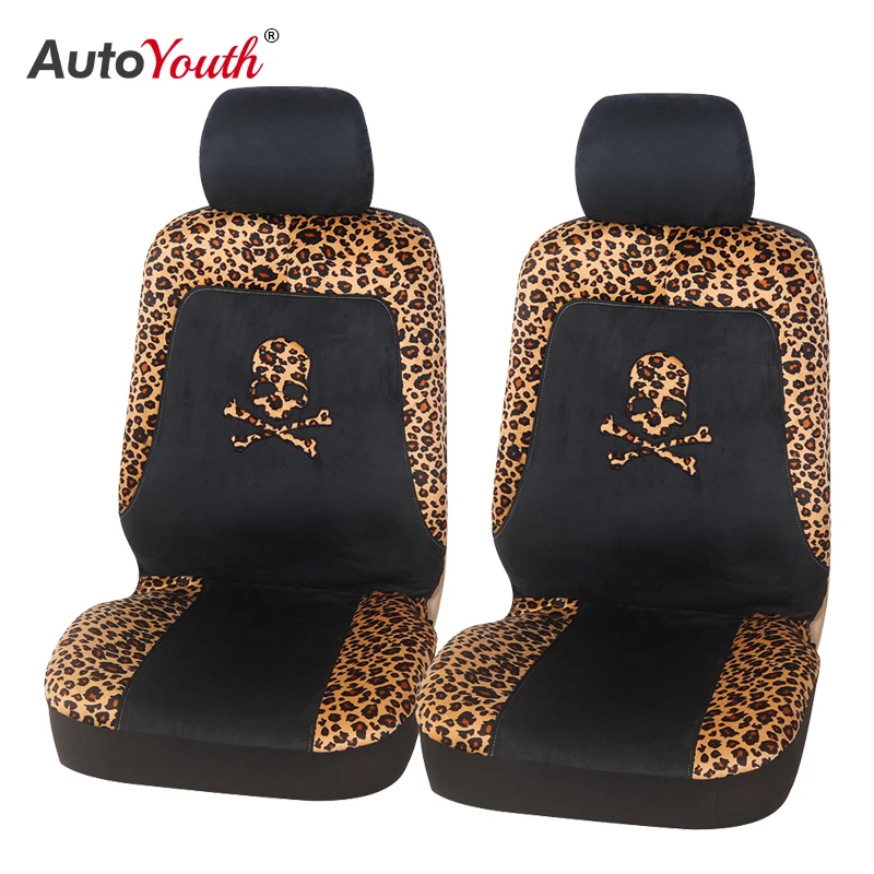 

Skull Pattern Print 2pcs Front Car Seat Covers Universal Leopard Print Car-Styling Fashion Car Interiors Universal Fit Most Cars