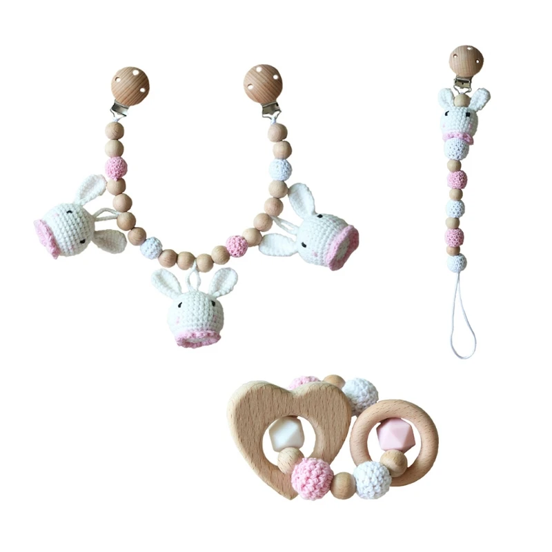 

Baby Pram Stroller Hanging Pendant Rattle Pacifier Chain Clip Infants Wooden Teether Bracelet Nursing Chewing Toys
