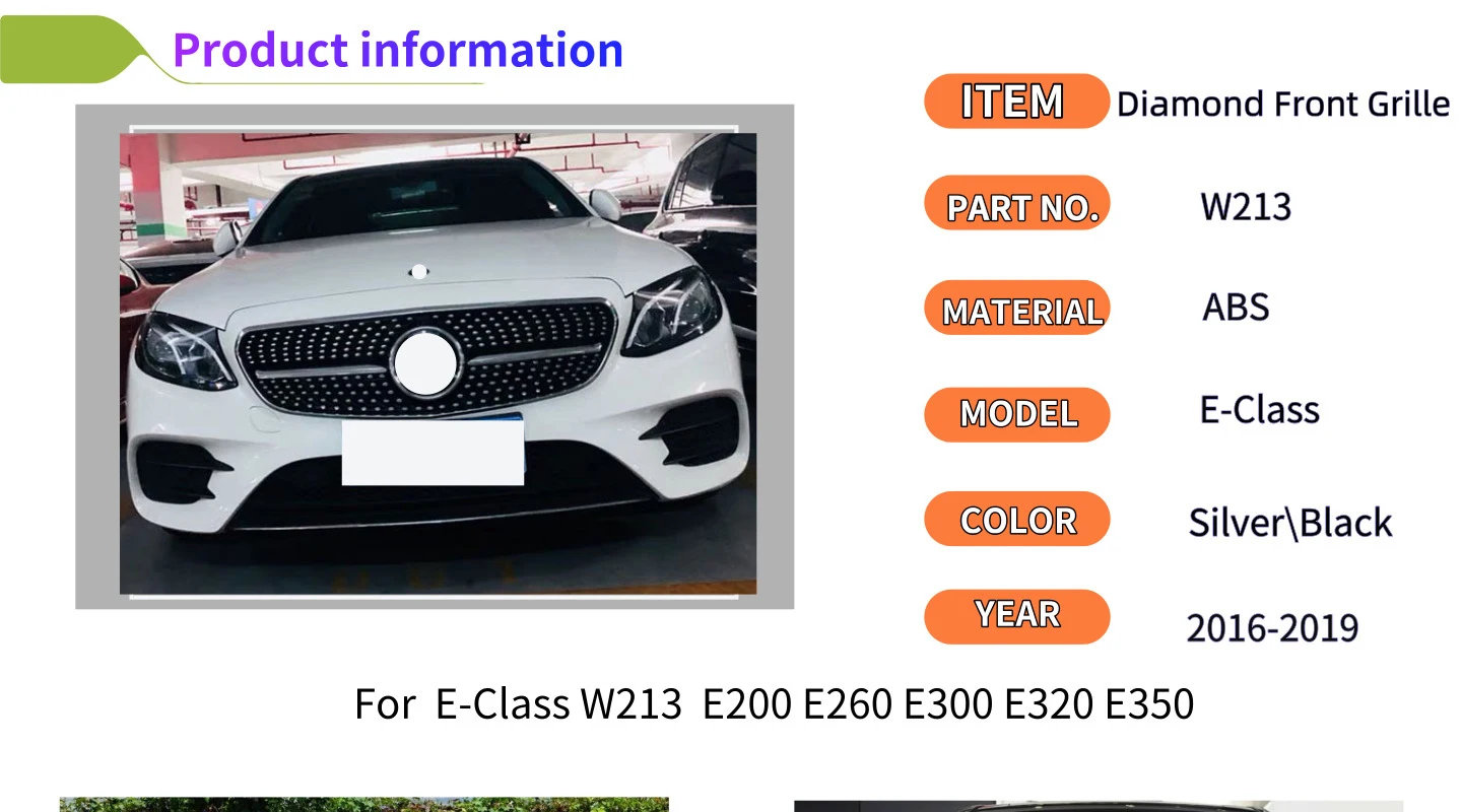 Алмазная решетка переднего бампера для mercedes W213- E Class E200 E300 E320 E350 sport передний гриль